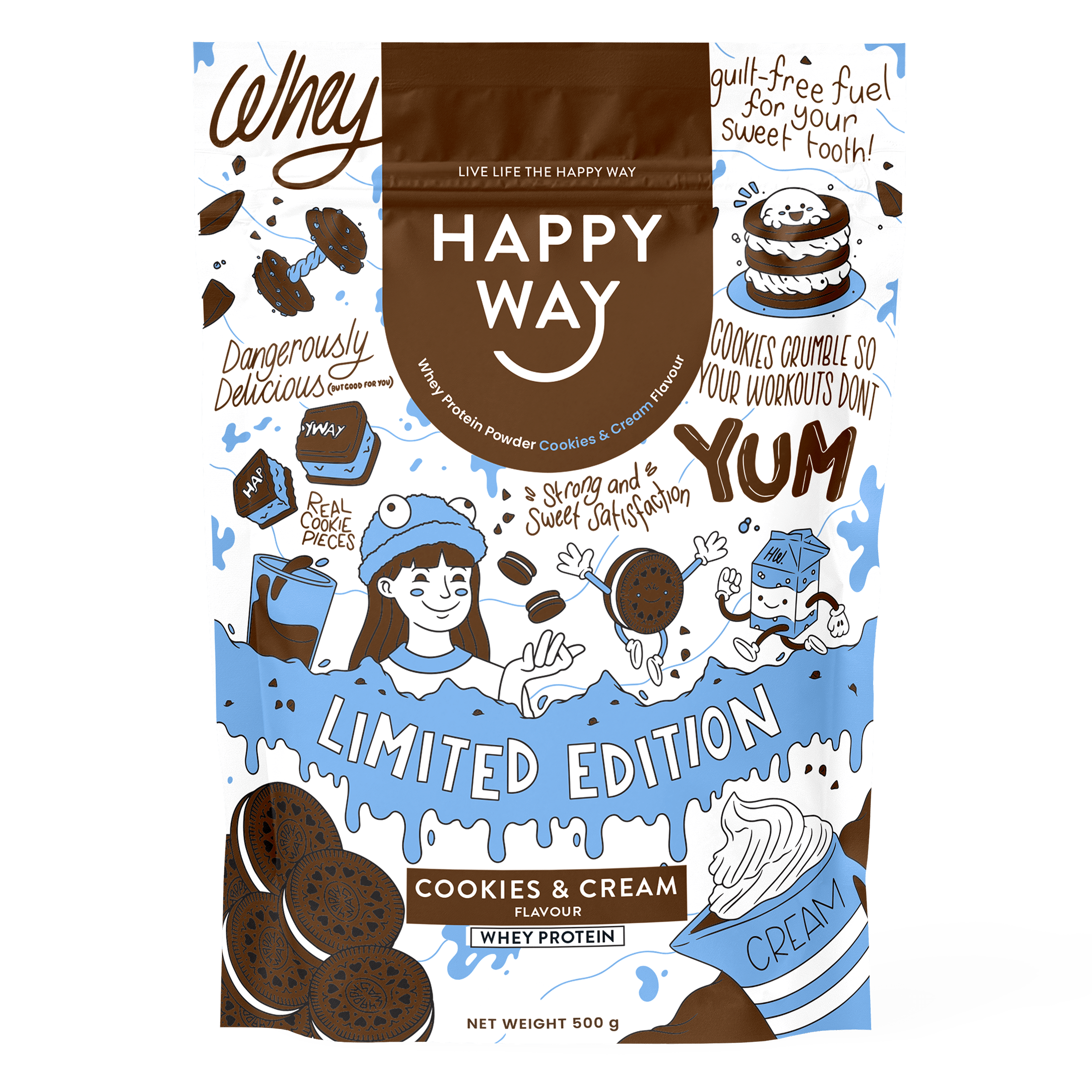 Cookies & Cream Whey Protein Powder 500g Happy way