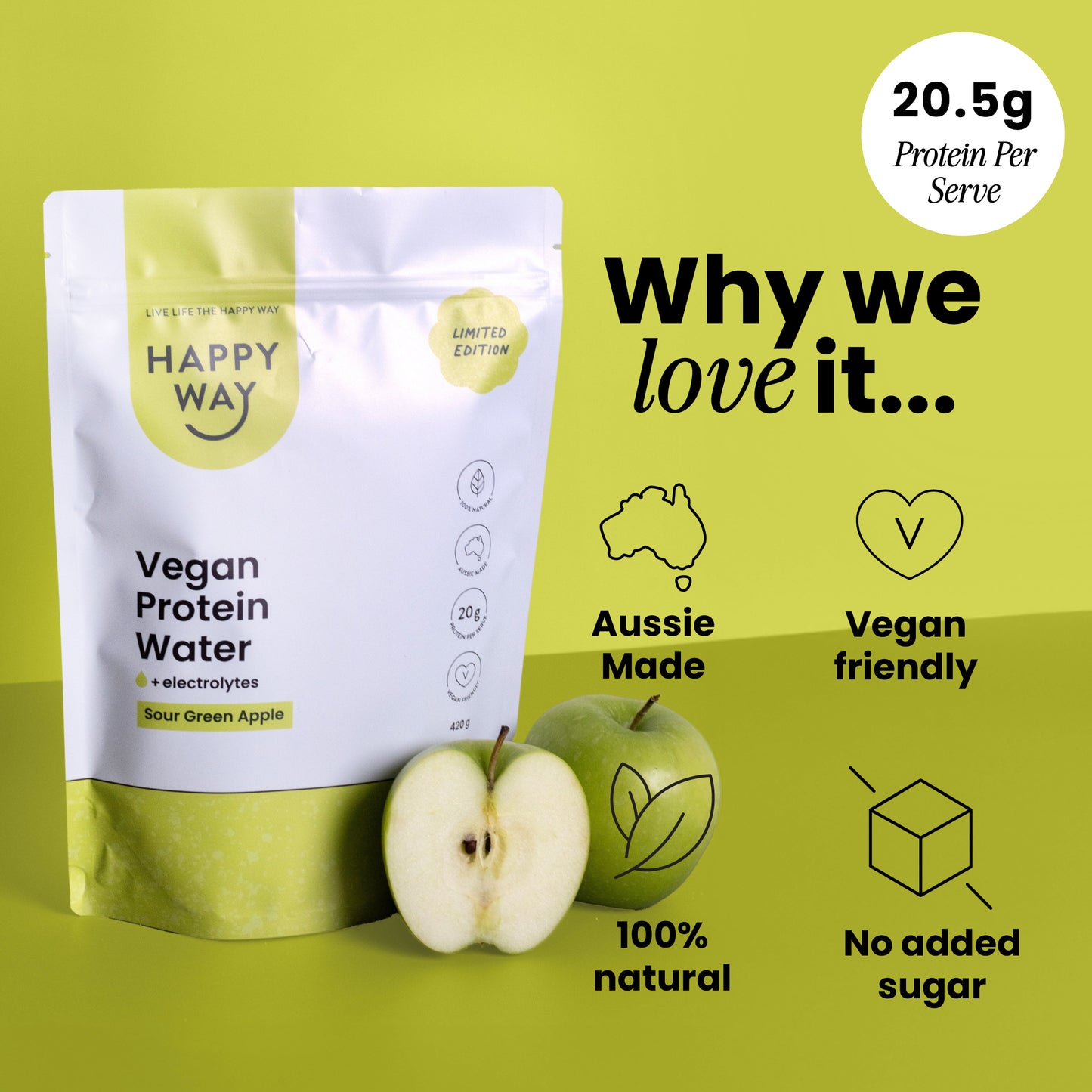 Sour Green Apple Vegan Protein Water Powder 420g