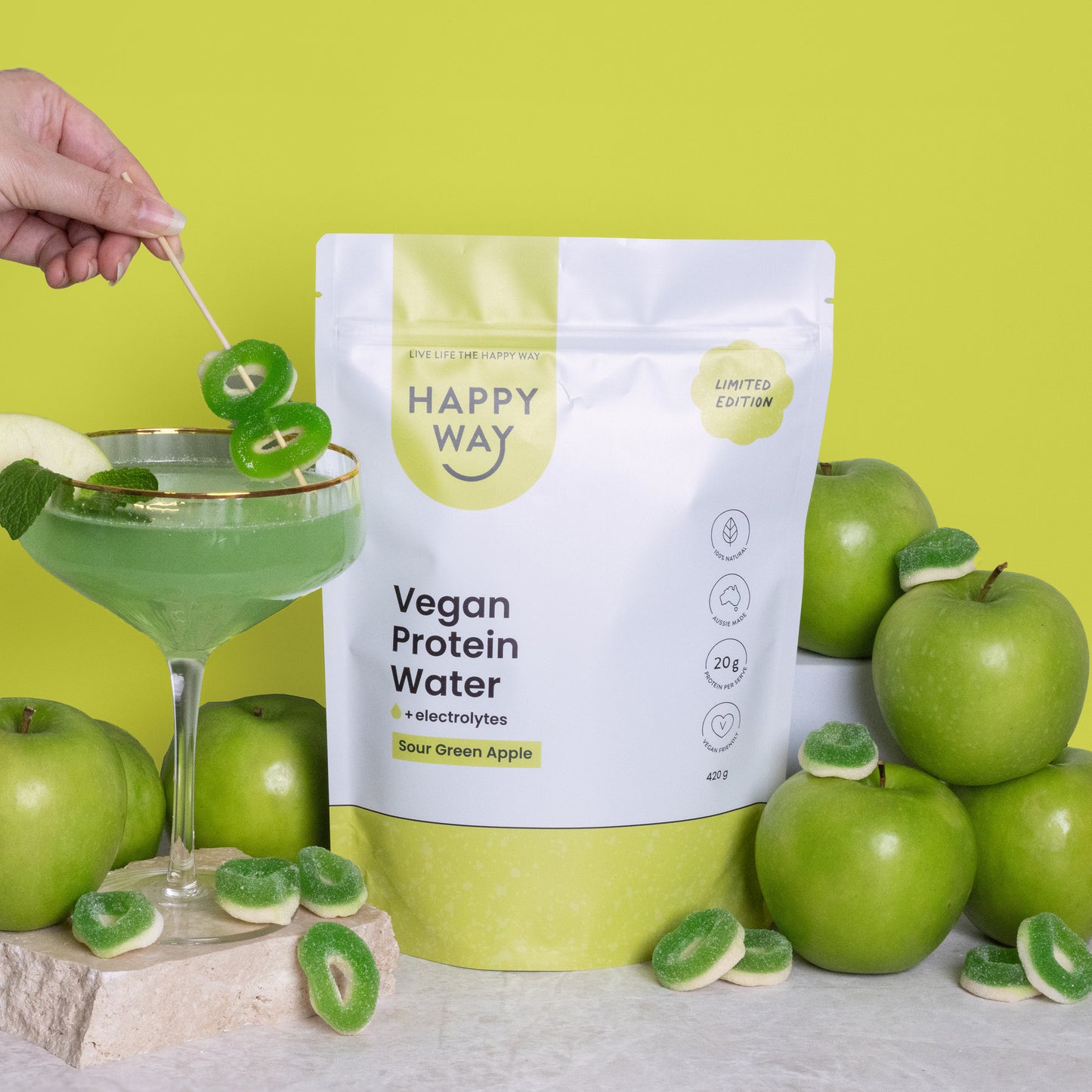 Sour Green Apple Vegan Protein Water Powder 420g