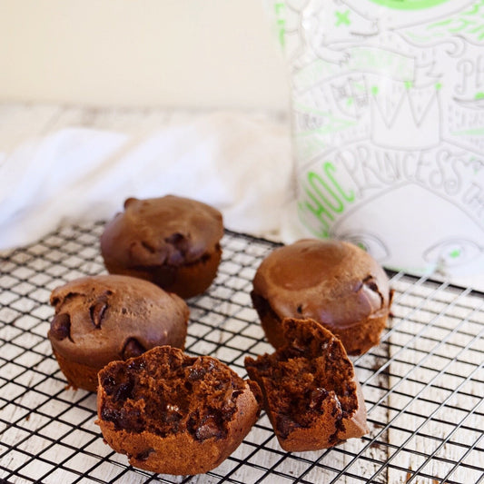Double Choc Chip Muffins with choc Pea Princess Protein Powder