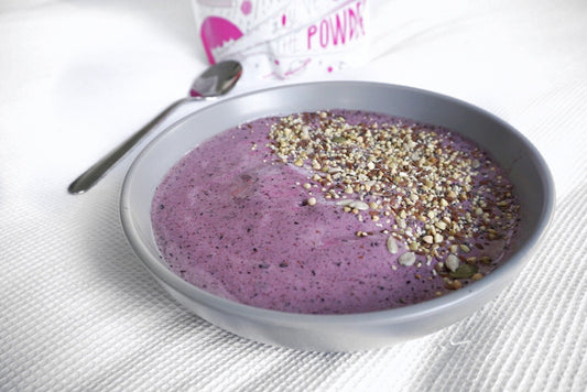 4 ingredient berry bowl with I love you Berry Much Whey Protein & Acai Berry Powder
