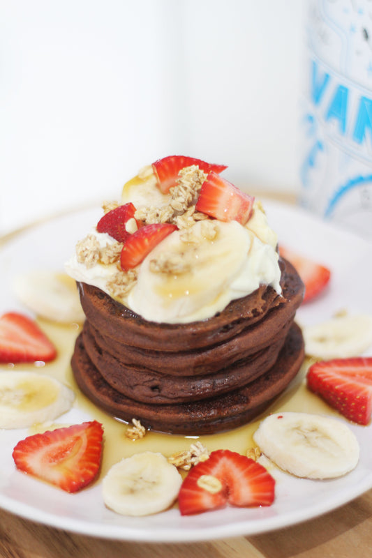 CHOC BANANA PROTEIN PANCAKES
