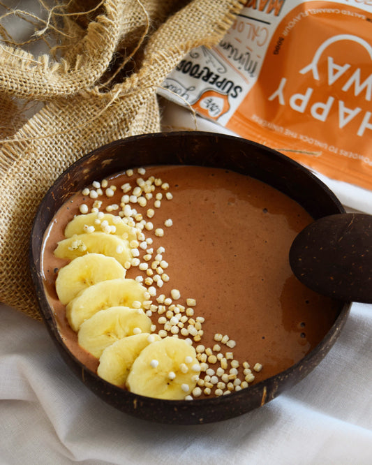 peanut butter caramel smoothie bow with smooth operator salted caramel protein powder