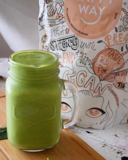Green Breakfast Smoothie with Vegan Vanilla Flavour Protein Powder