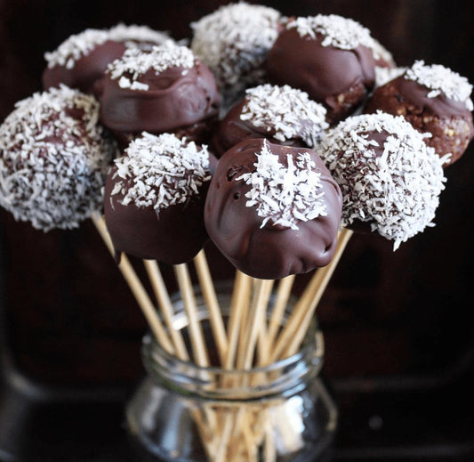 Raw Chocolate Protein Cake Pops with organic raw cacao powder