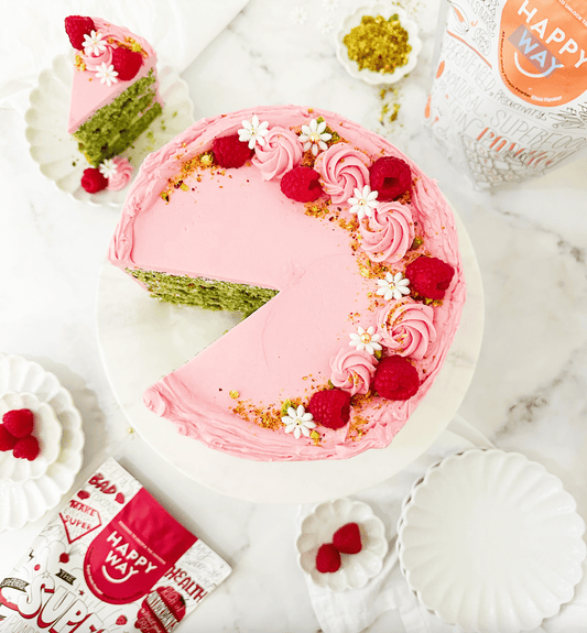 HAPPY WAY PISTACHIO RASPBERRY BIRTHDAY CAKE