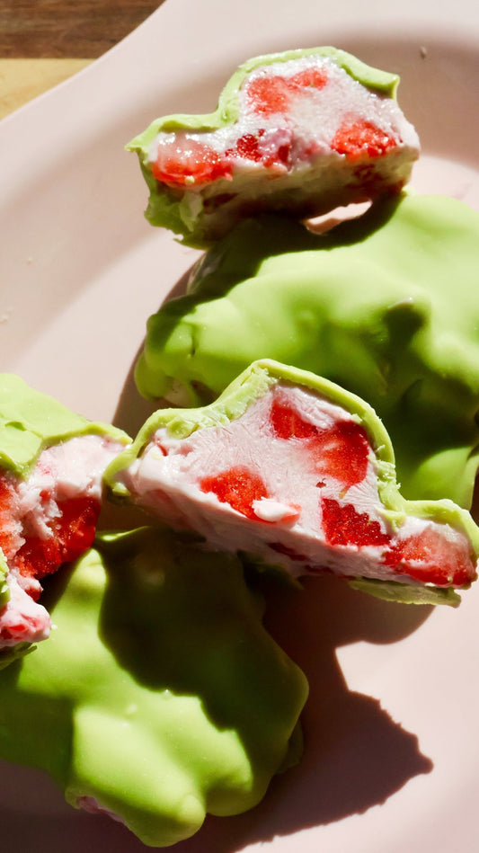 Strawberry Matcha Protein Yoghurt Bites