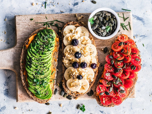 High Protein Vegan Meals Wooden Board With Bright Coloured Food On Toast