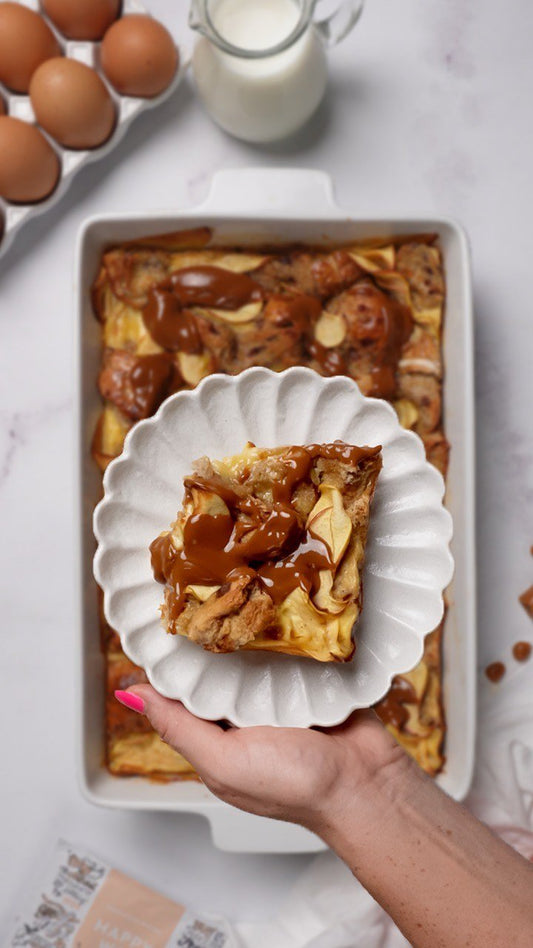 APPLE CARAMEL HOT CROSS BUN PUDDING