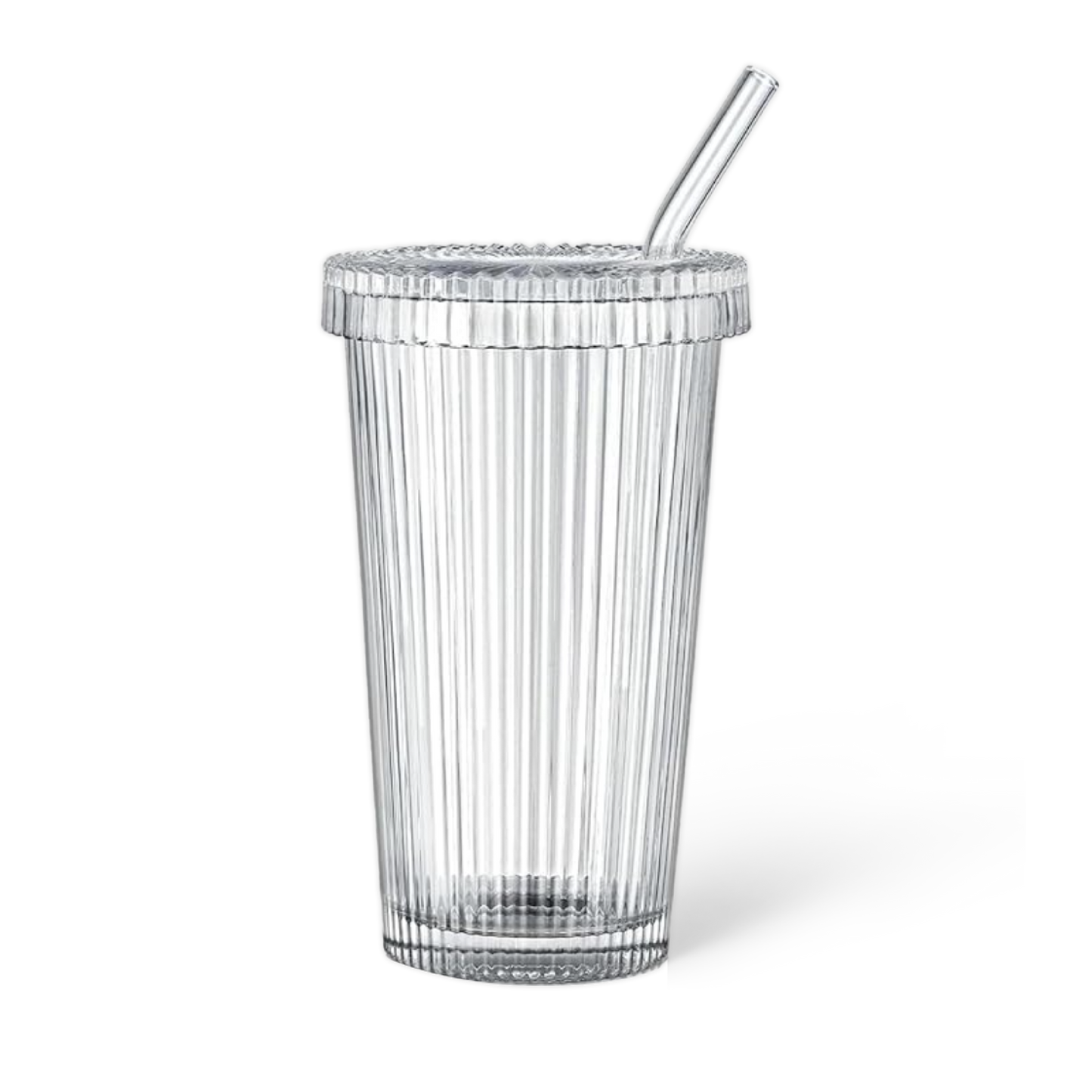 Ribbed Glass Cup with Lid and Straw