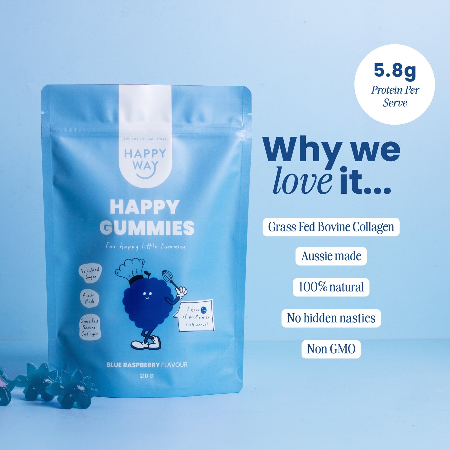 Blue Raspberry Flavour Happy Gummies Mix 210g