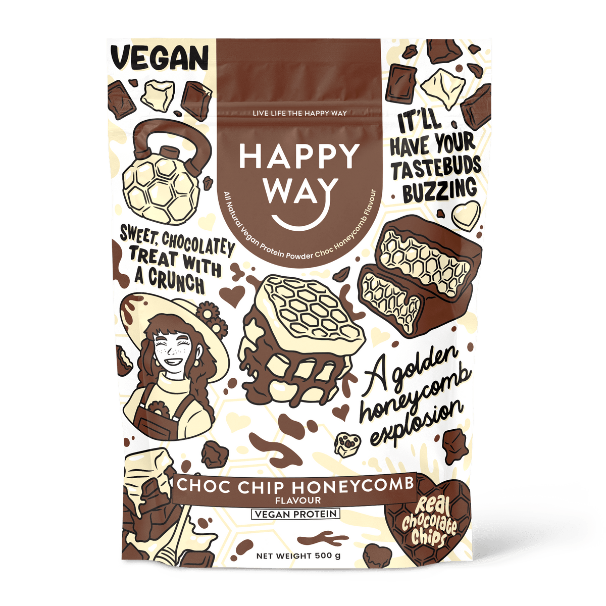 Choc Chip Honeycomb Vegan Protein Powder 500g