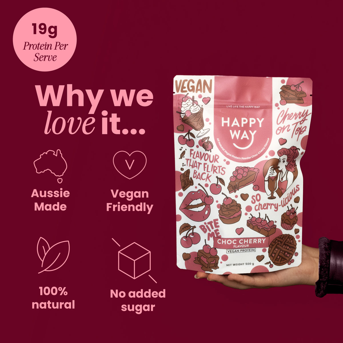 Choc Cherry Vegan Protein Powder 500g | Happy way