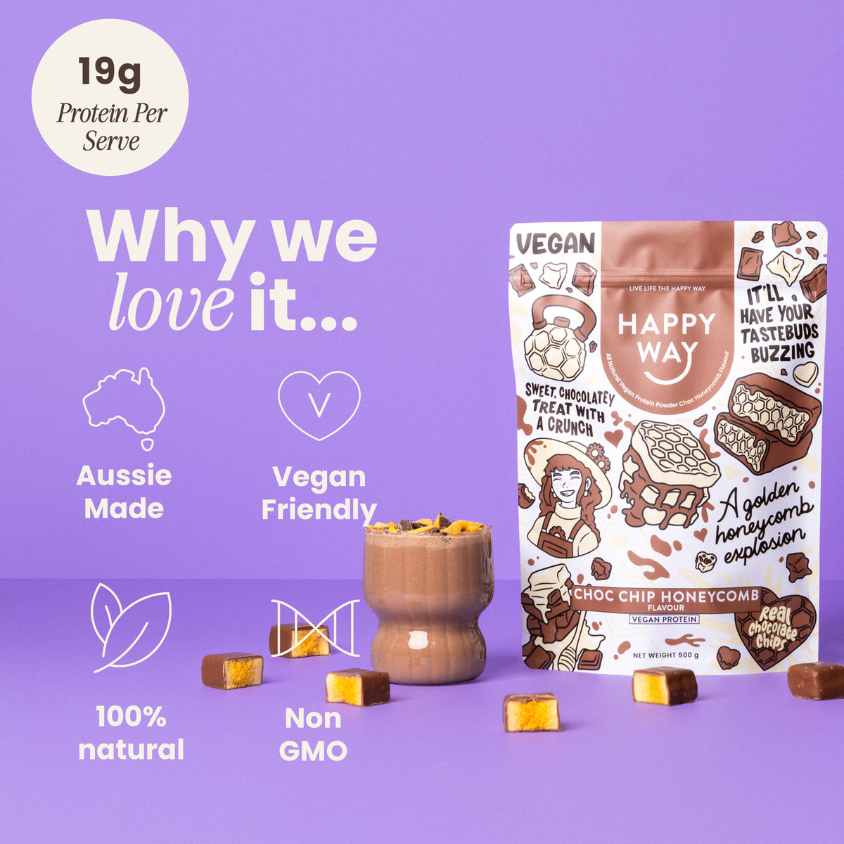 Choc Chip Honeycomb Vegan Protein Powder 500g