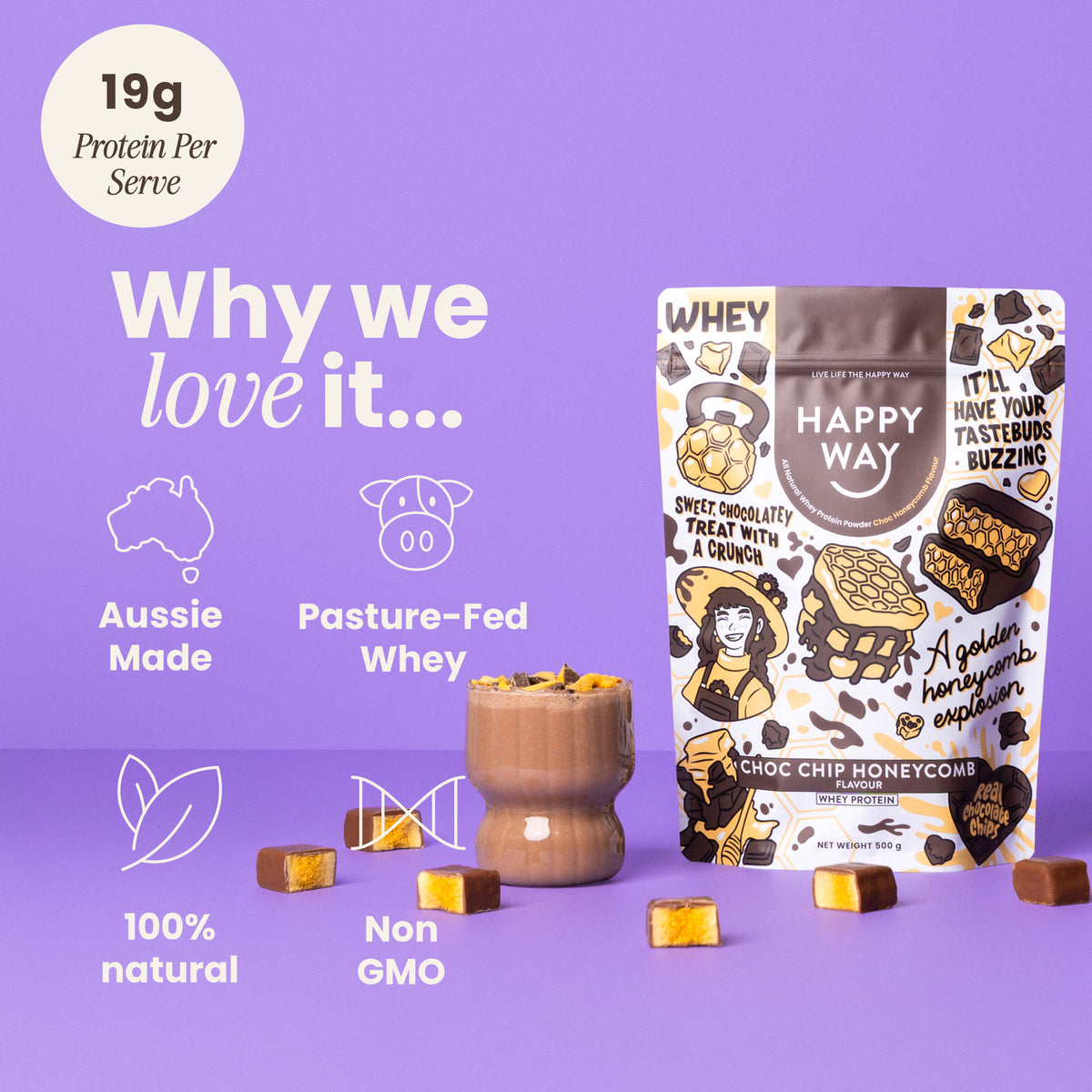 Choc Chip Honeycomb Whey Protein Powder 500g