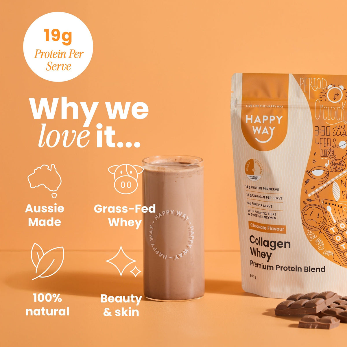 Chocolate Collagen Whey Protein Powder 500g