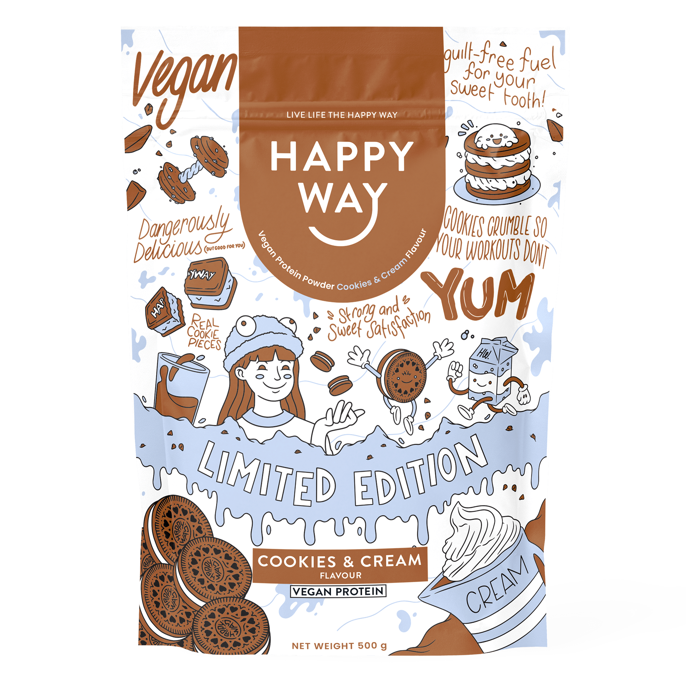 Cookies & Cream Vegan Protein Powder 500g Happy way