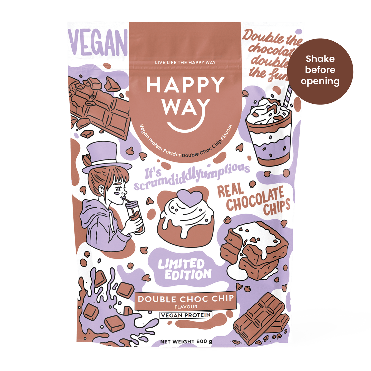Double Choc Chip Vegan Protein Powder 500g
