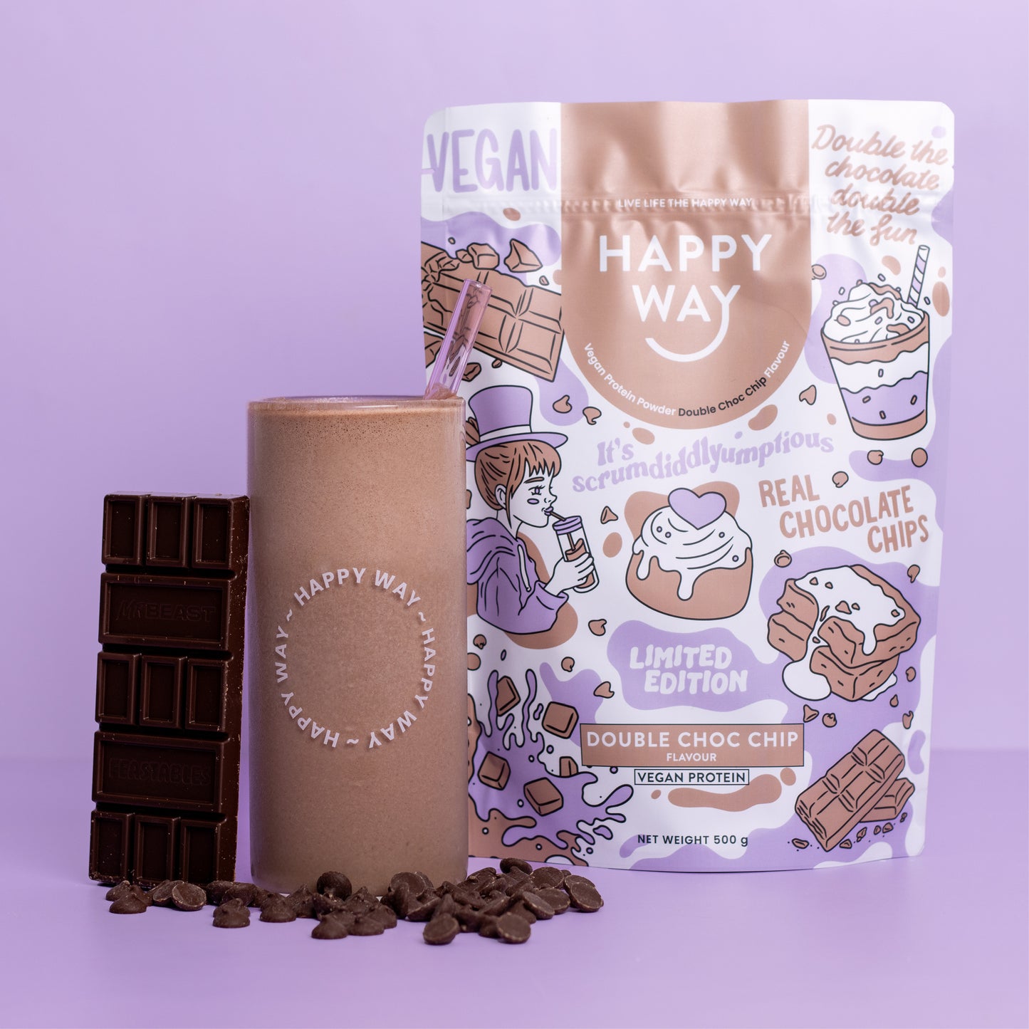 Double Choc Chip Vegan Protein Powder 500g