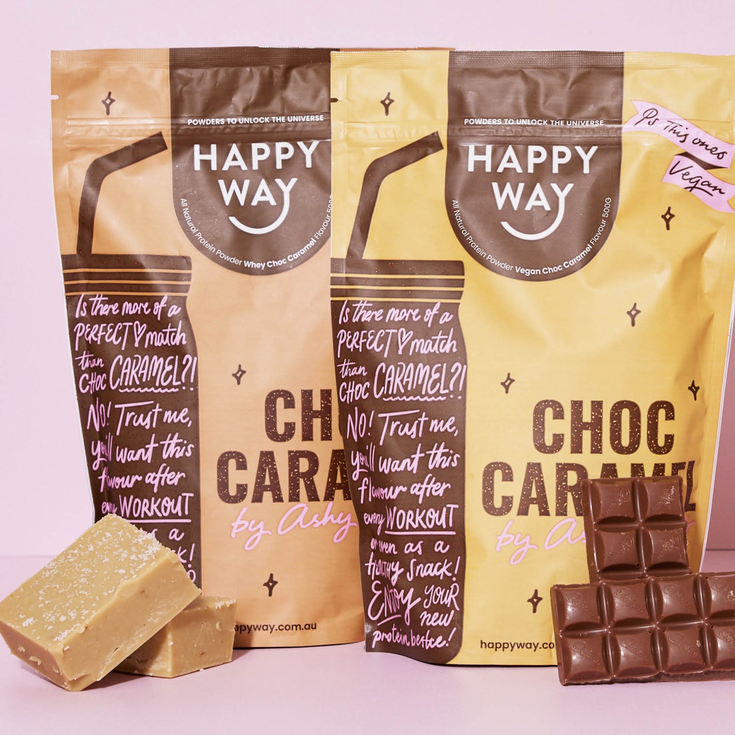 Ashy Bines Choc Caramel Vegan Protein Powder 500g