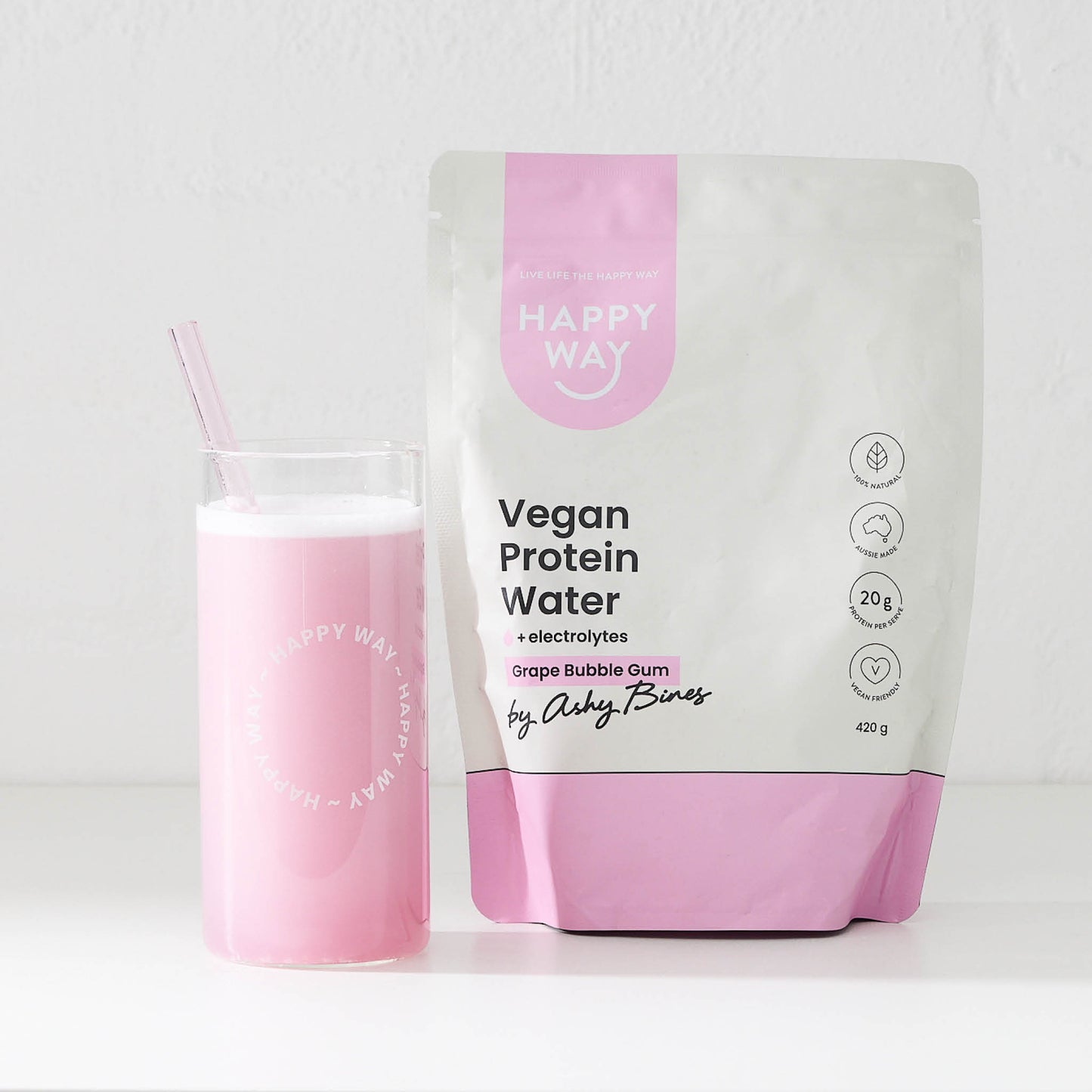 Ashy Bines Grape Bubble Gum Vegan Protein Water Powder 420g