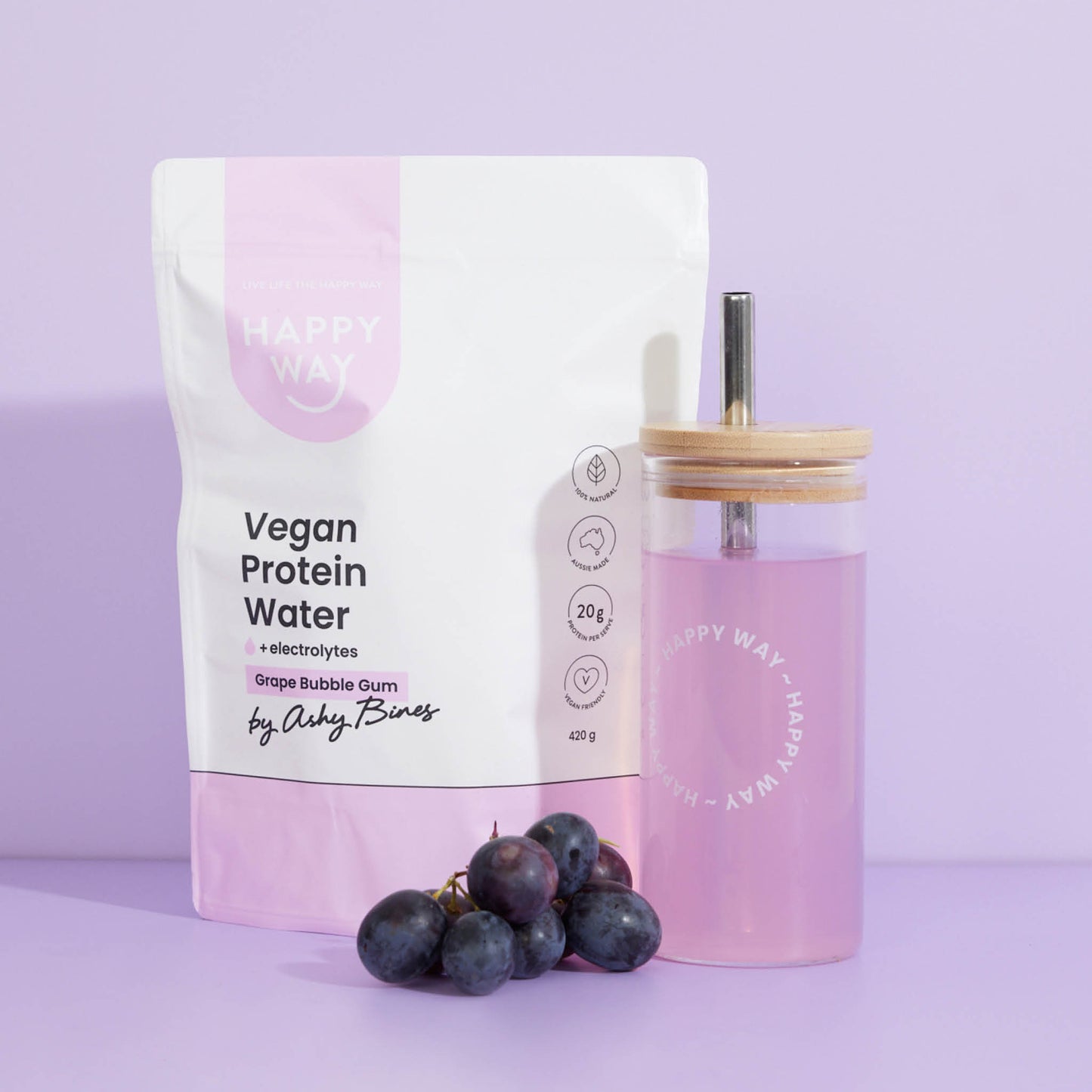 Ashy Bines Grape Bubble Gum Vegan Protein Water Powder 420g