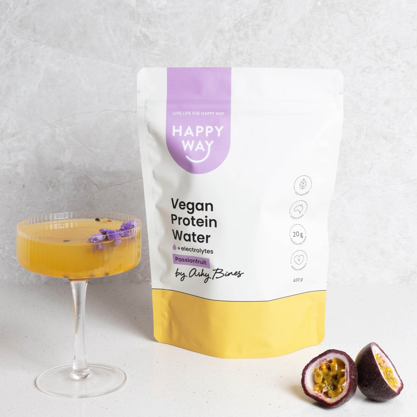 Ashy Bines Passionfruit Vegan Protein Water Powder 420g