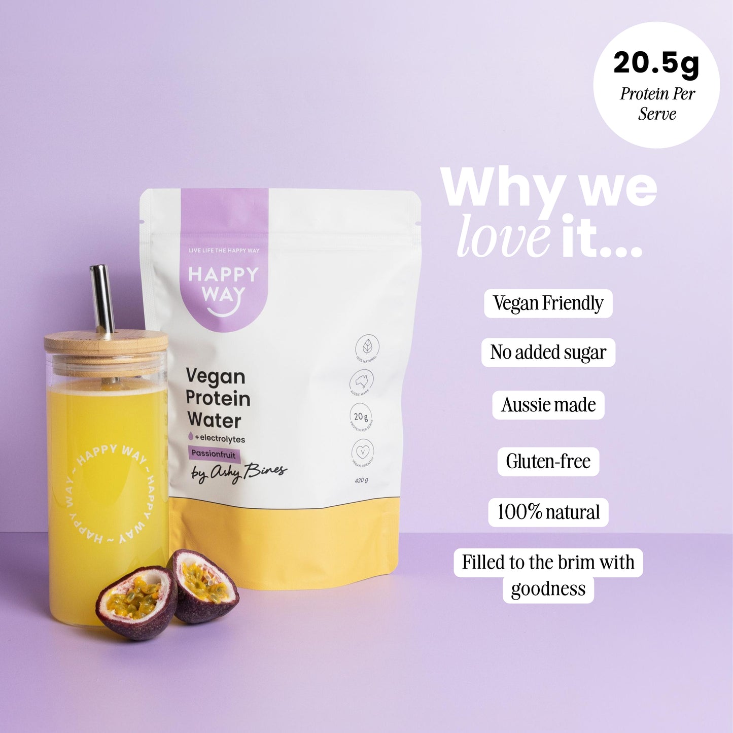 Ashy Bines Passionfruit Vegan Protein Water Powder 420g