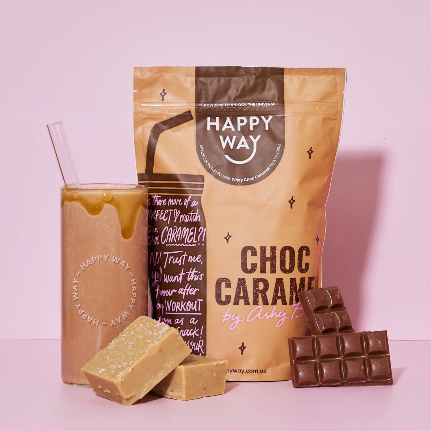 Ashy Bines Choc Caramel Whey Protein Powder 500g