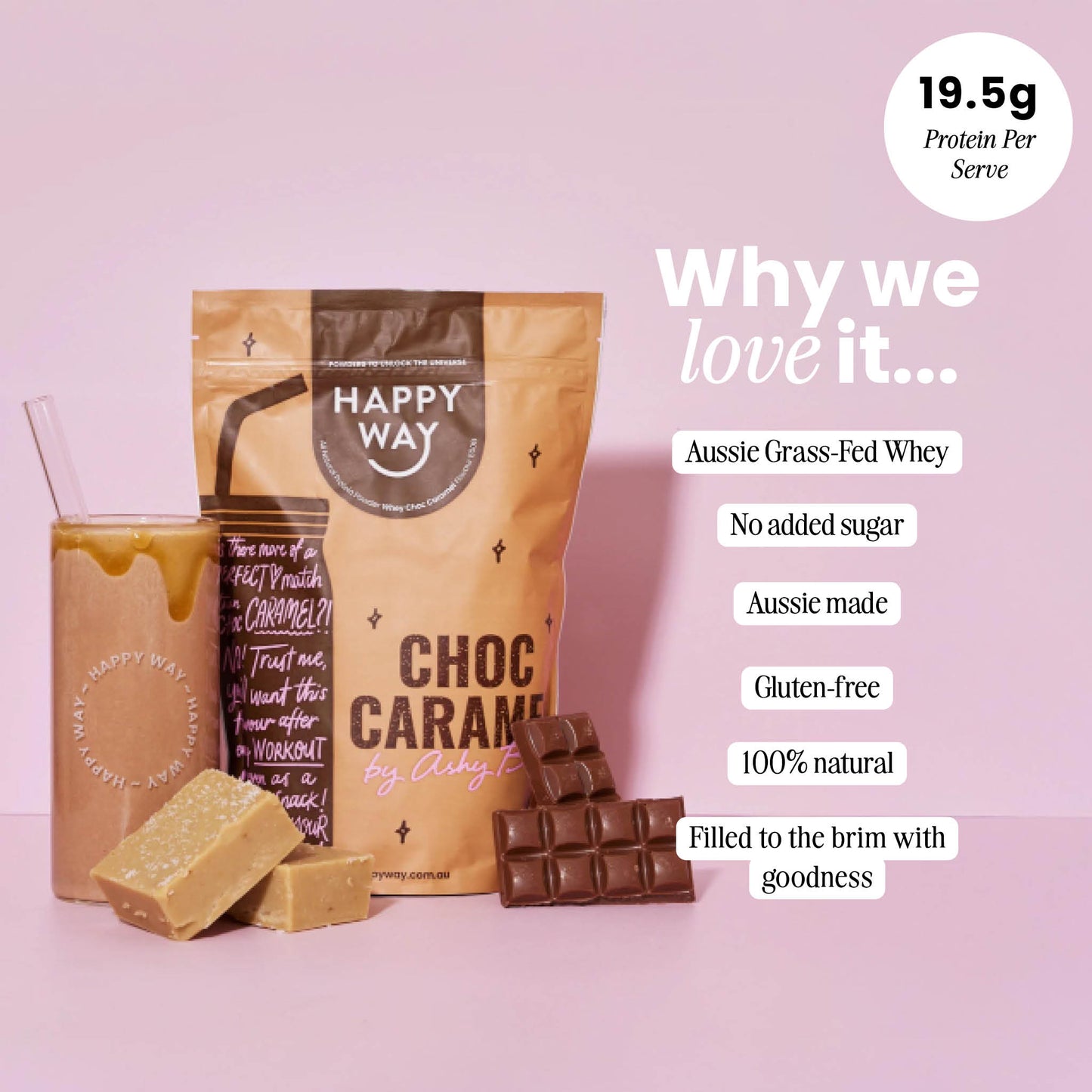 Ashy Bines Choc Caramel Whey Protein Powder 500g