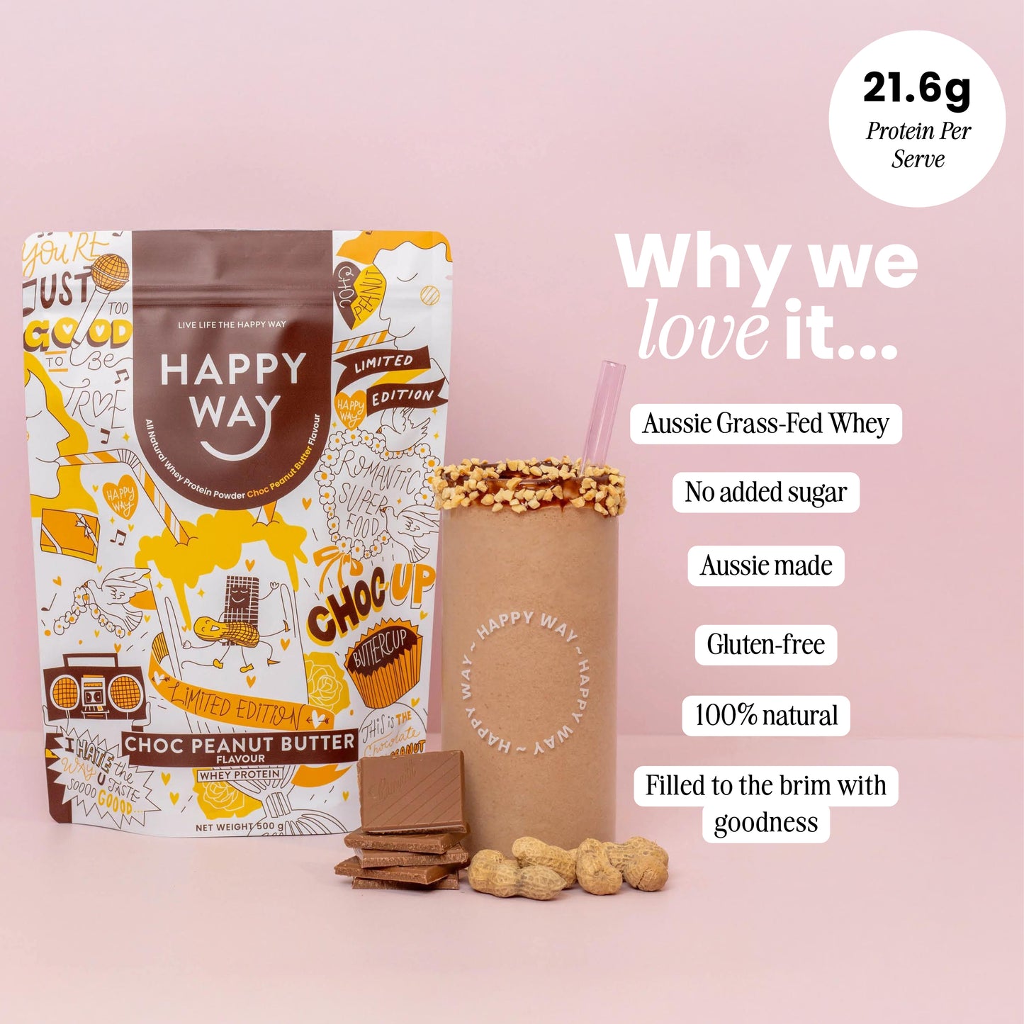 Choc Peanut Butter Whey Protein Powder 500g