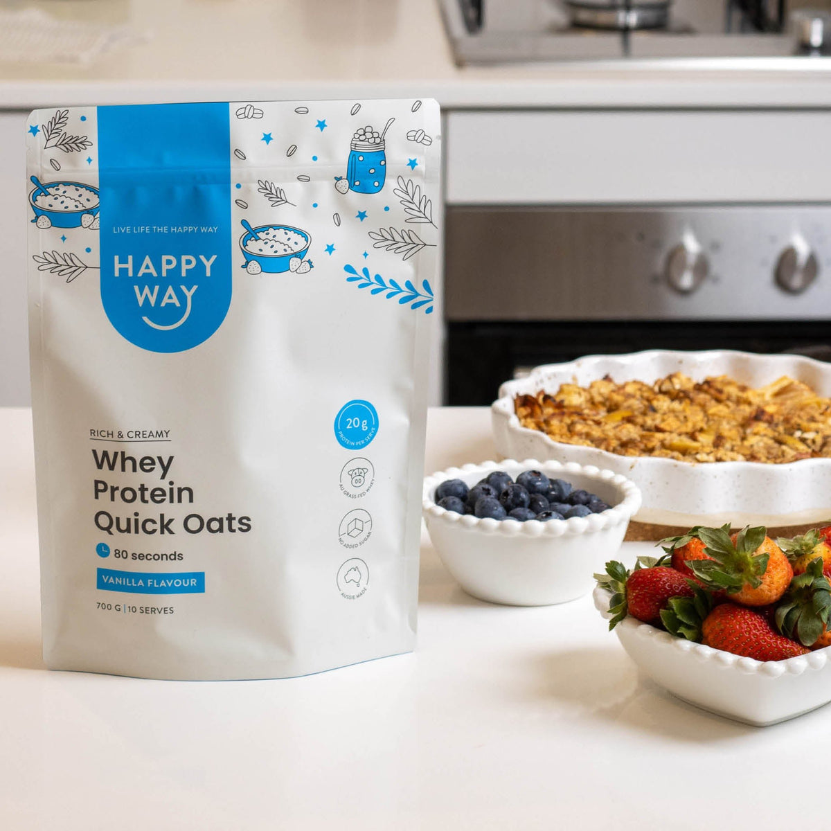 One Plus Way Protien Happy Way Vanilla Whey Protein Quick Oats (700g)