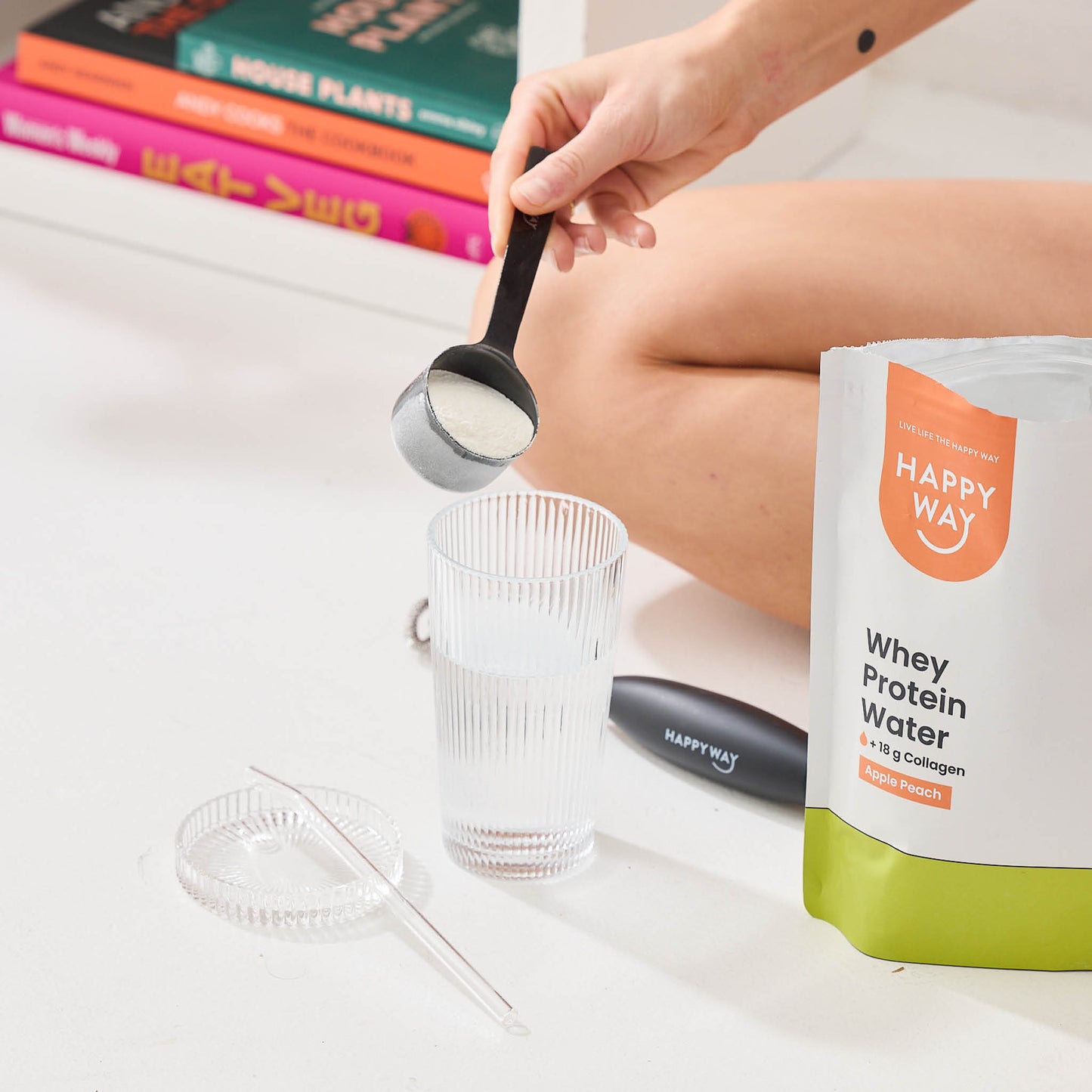 Ribbed Glass Cup with Lid and Straw
