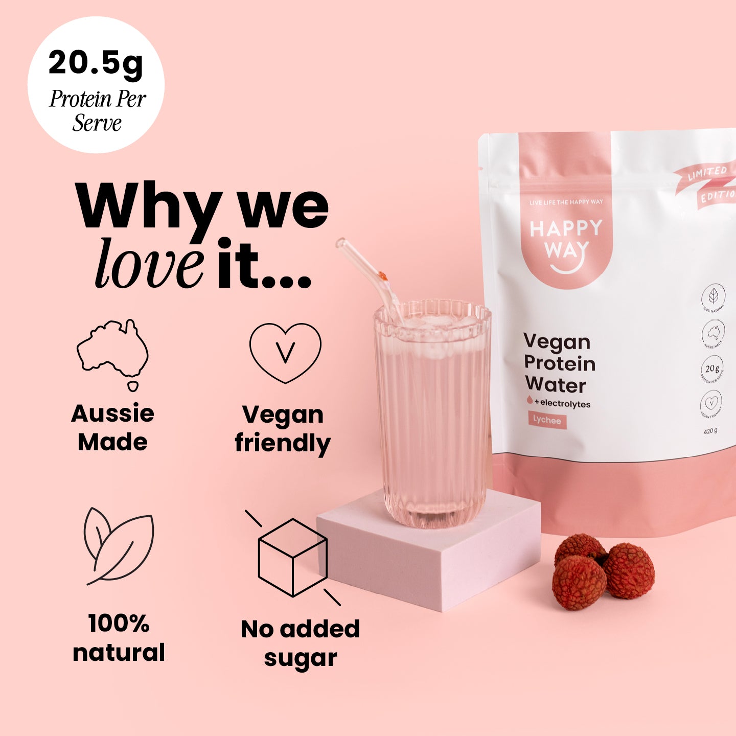 Lychee Vegan Protein Water Powder 420g