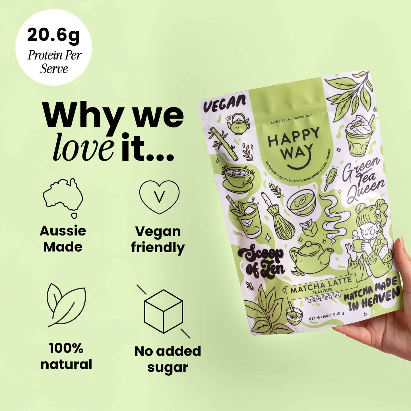 Matcha Latte Vegan Protein Powder 500g