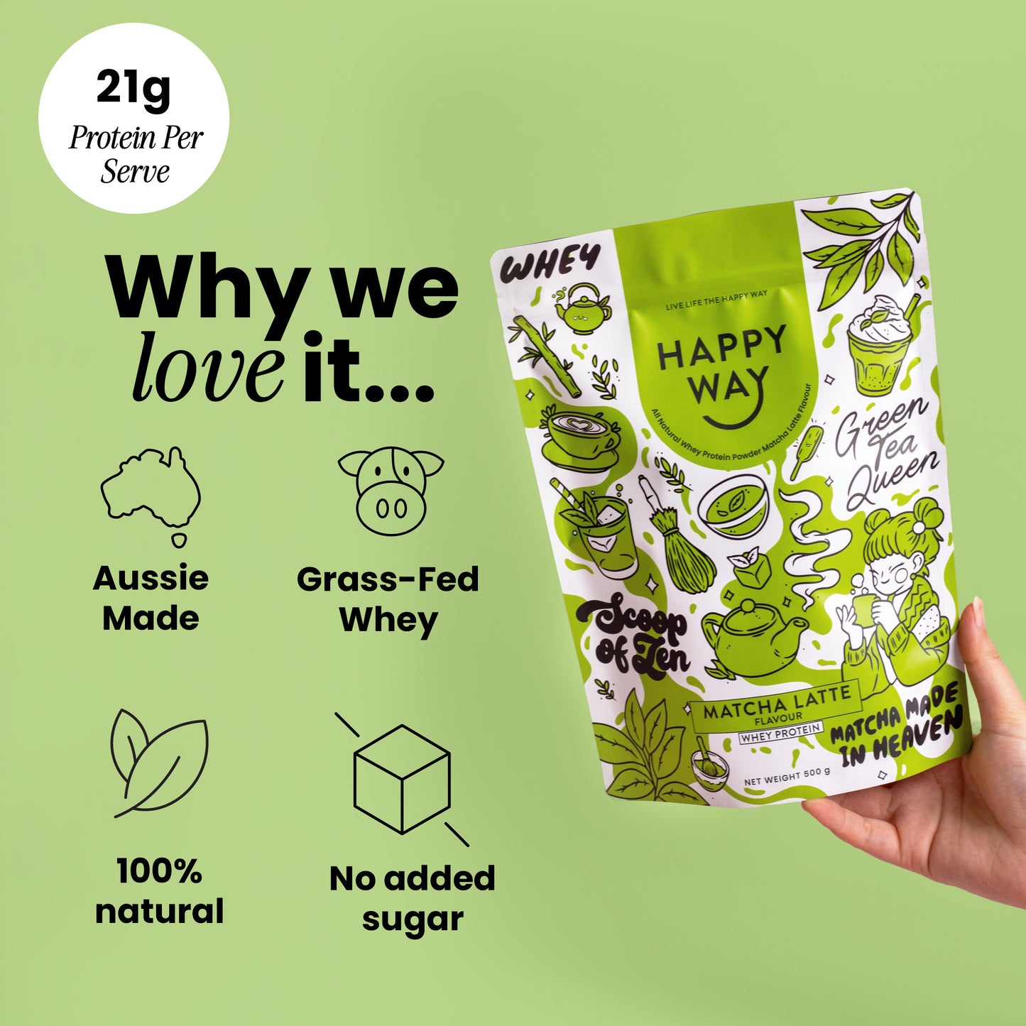Matcha Latte Whey Protein Powder 500g