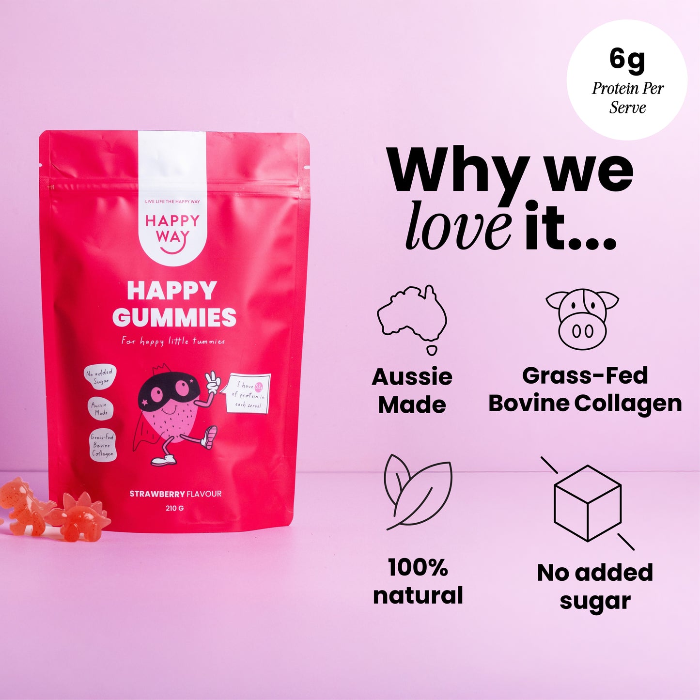 Strawberry Flavour Happy Gummies Mix 210g