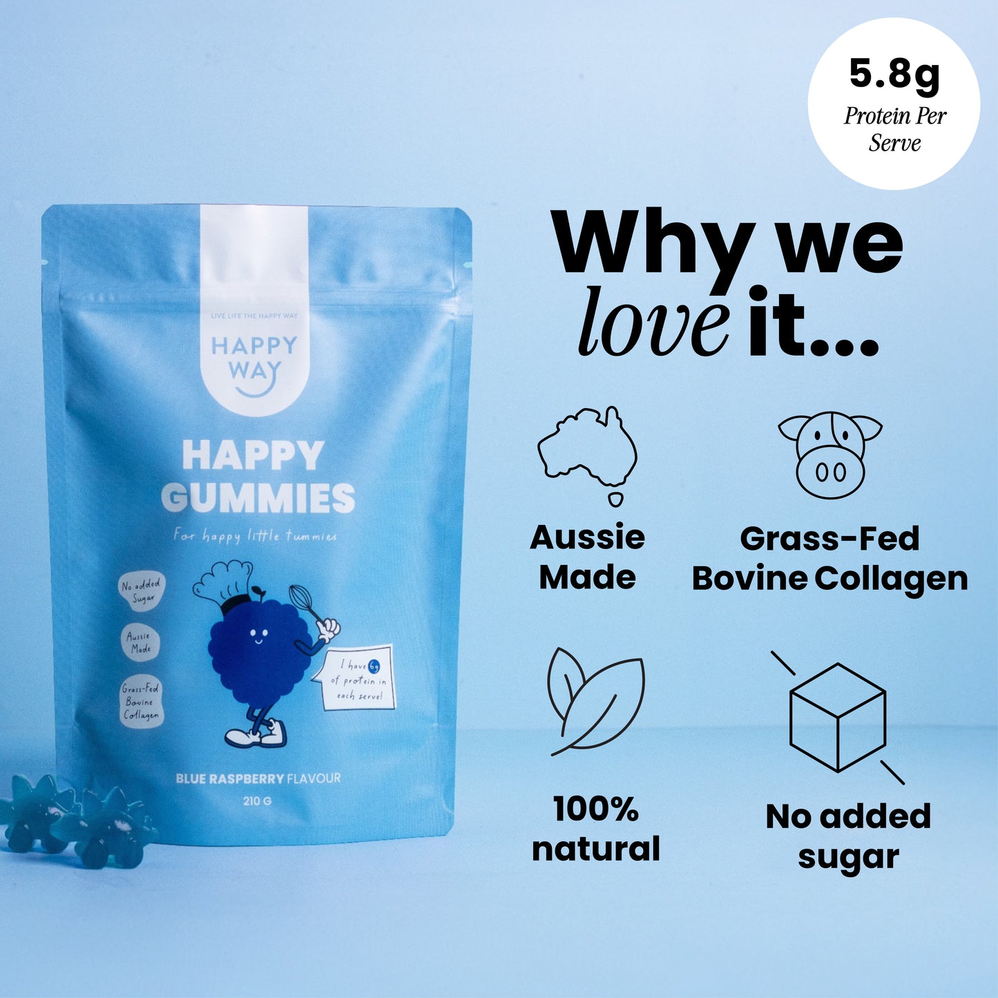 Blue Raspberry Flavour Happy Gummies Mix 210g