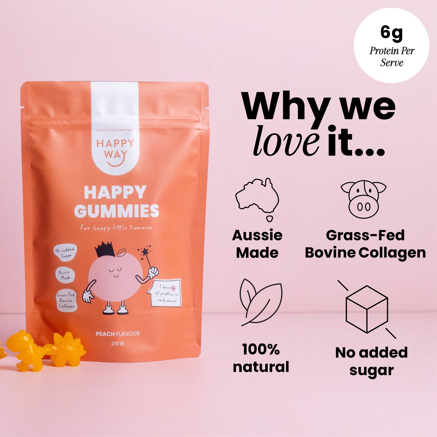Peach Flavour Happy Gummies Mix 210g