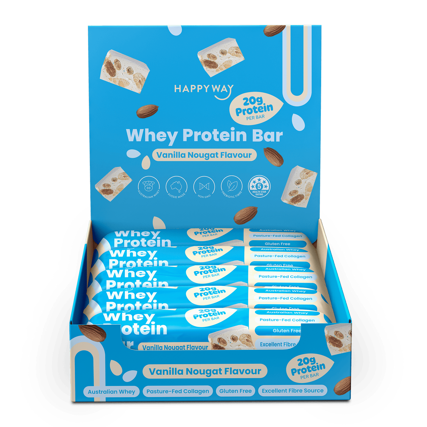Whey Protein Bar Vanilla Nougat Box – 10 x 60g Bars