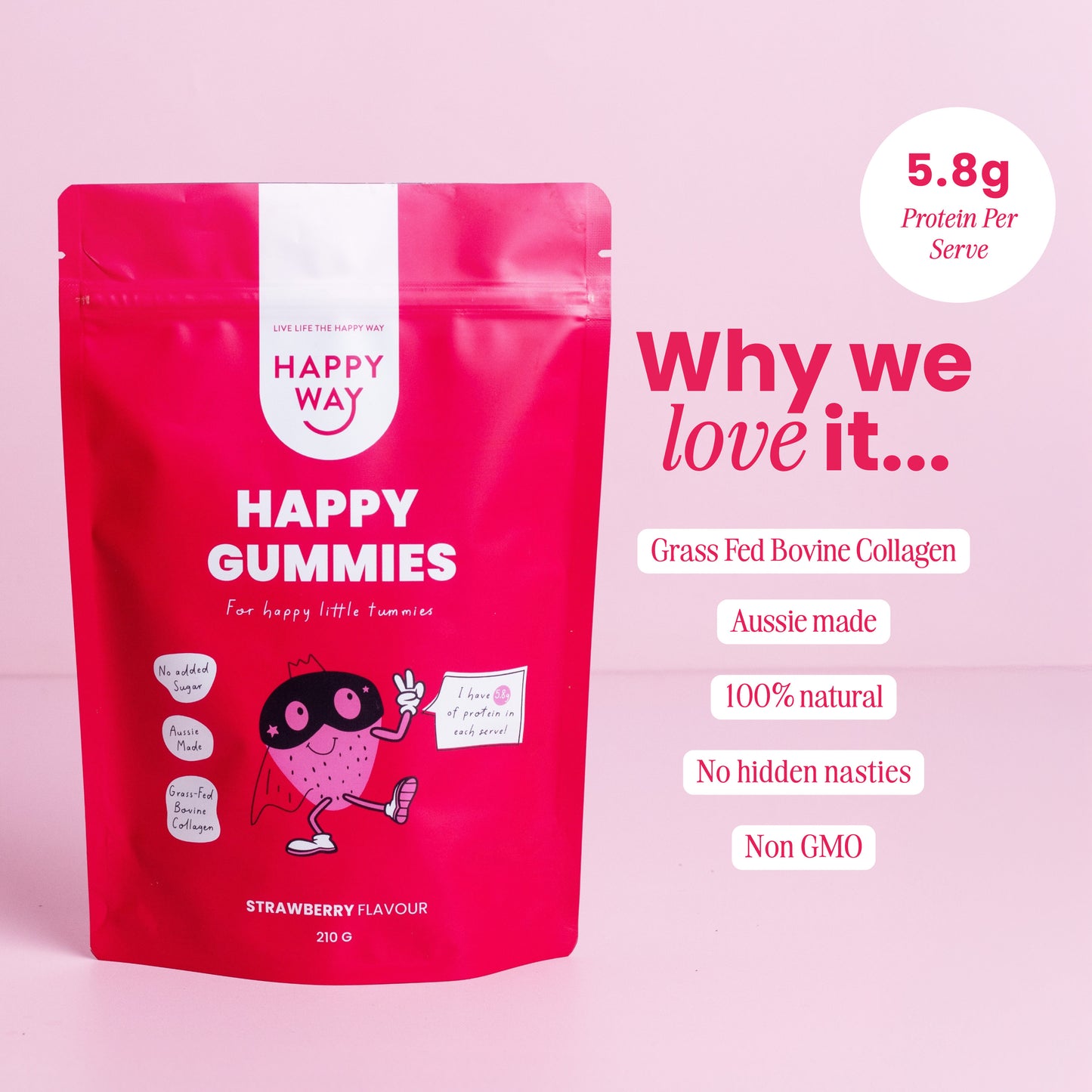 Strawberry Flavour Happy Gummies Mix 210g