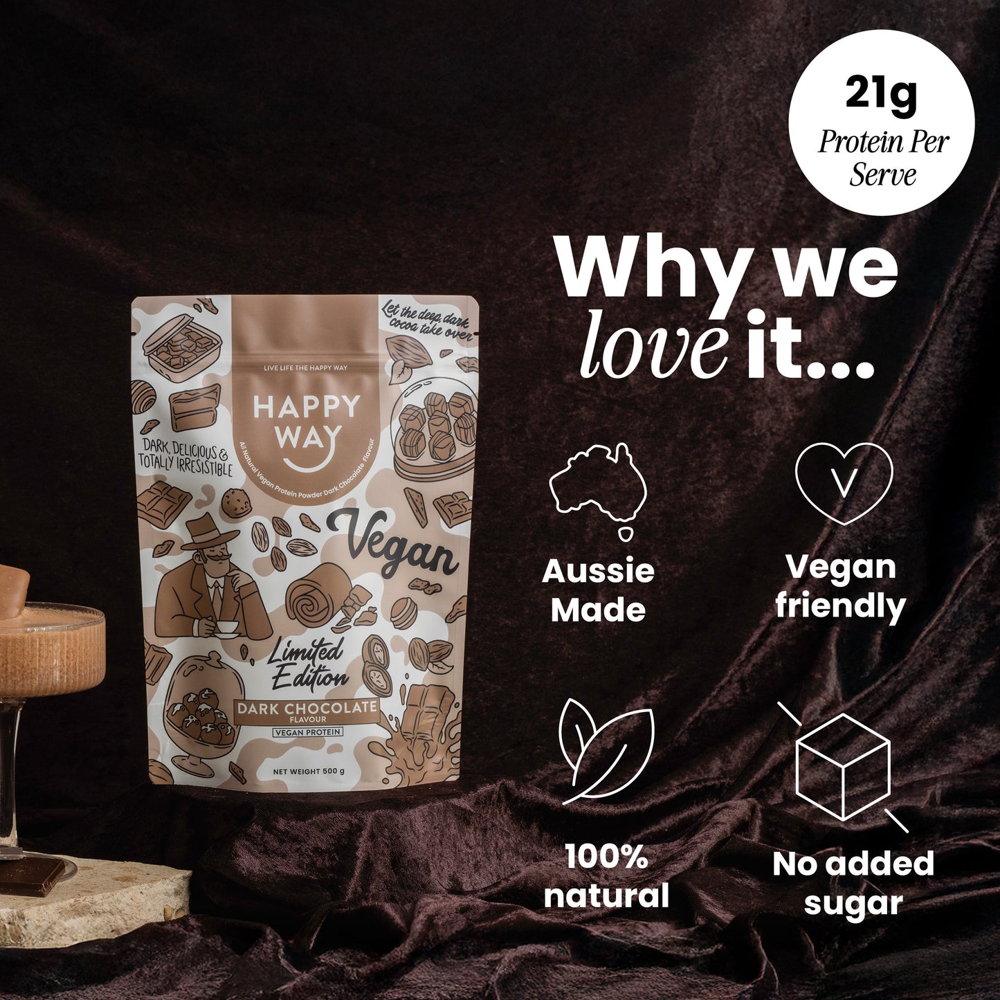 Dark Chocolate Vegan Protein Powder 500g