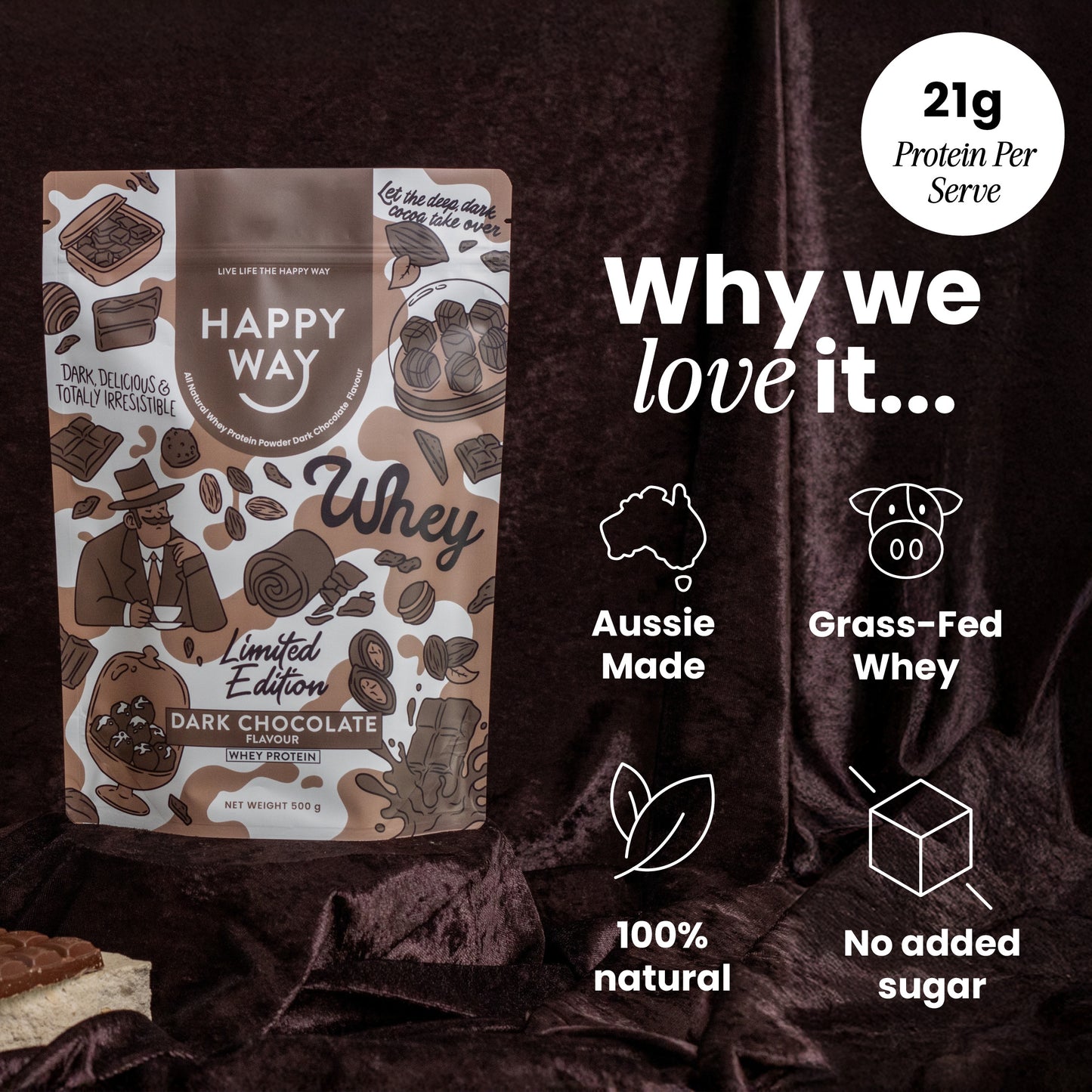 Dark Chocolate Whey Protein Powder 500g