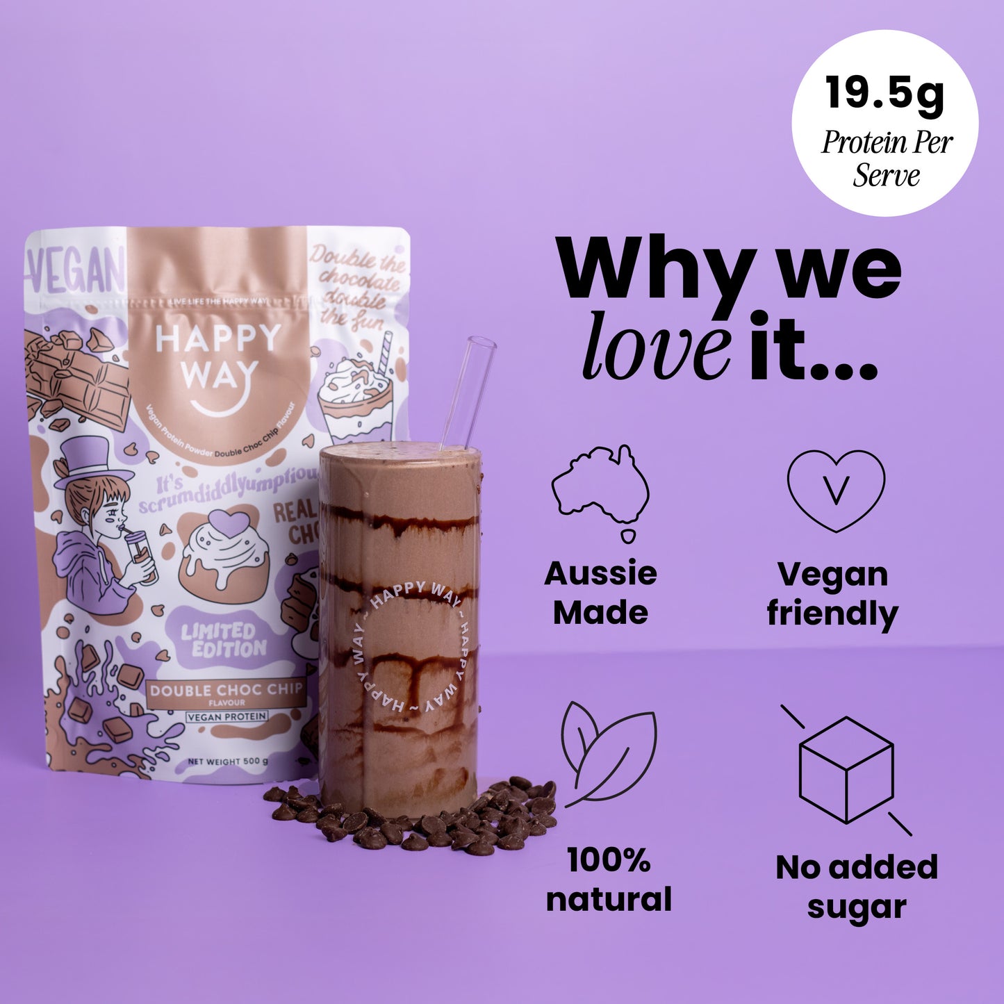Double Choc Chip Vegan Protein Powder 500g