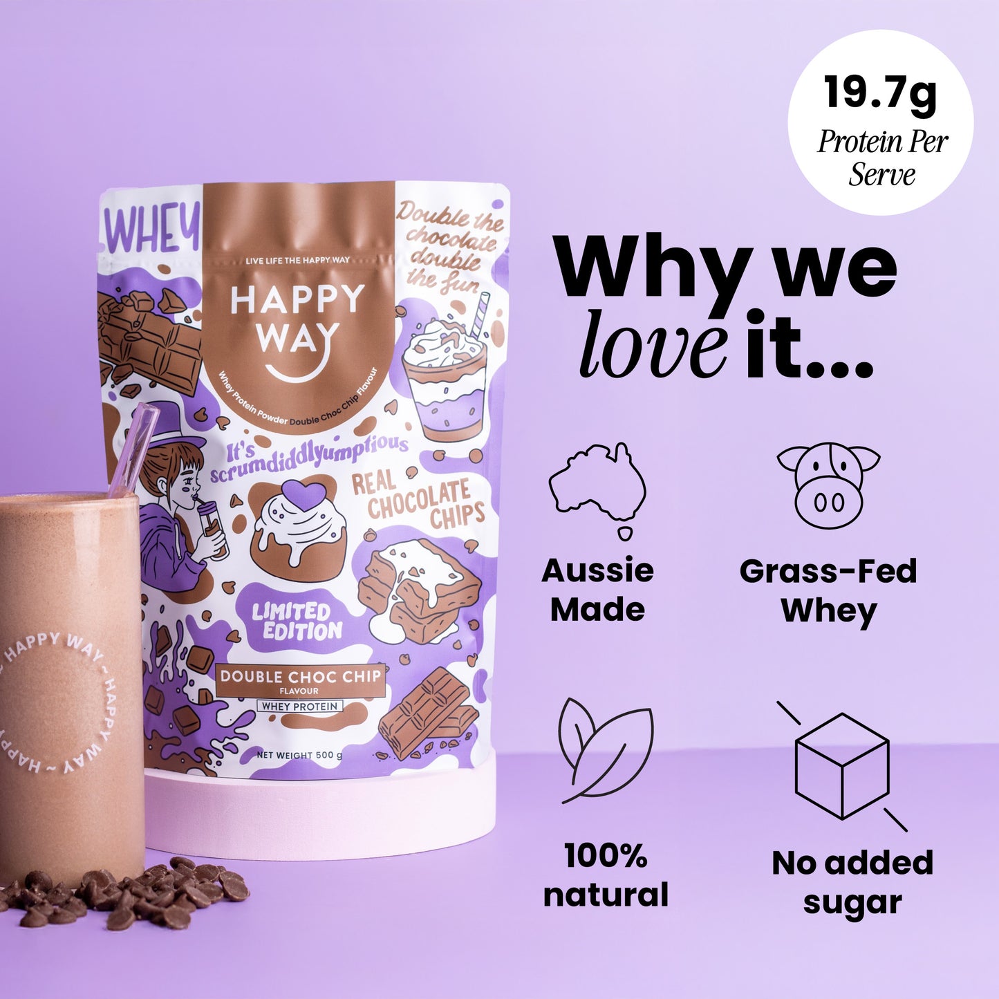 Double Choc Chip Whey Protein Powder 500g