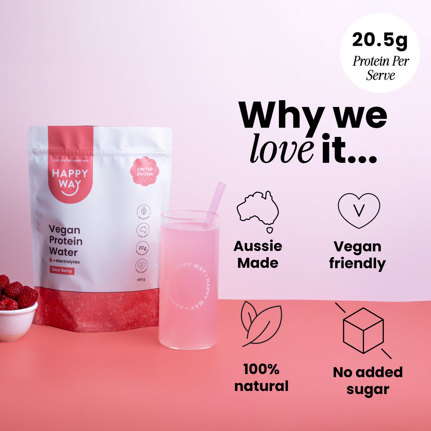 Sour Berry Vegan Protein Water Powder 420g