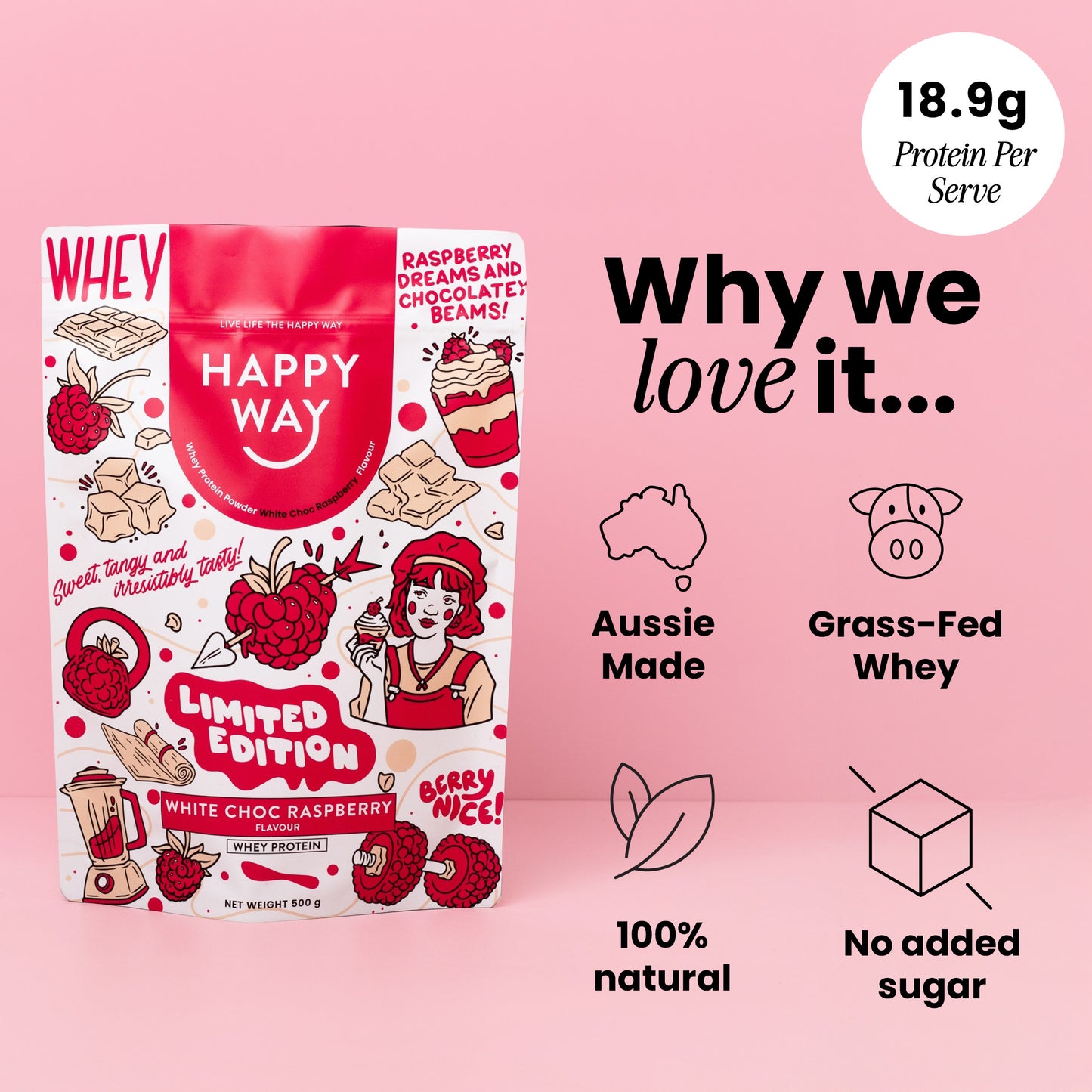 White Chocolate Raspberry Whey Protein Powder 500g