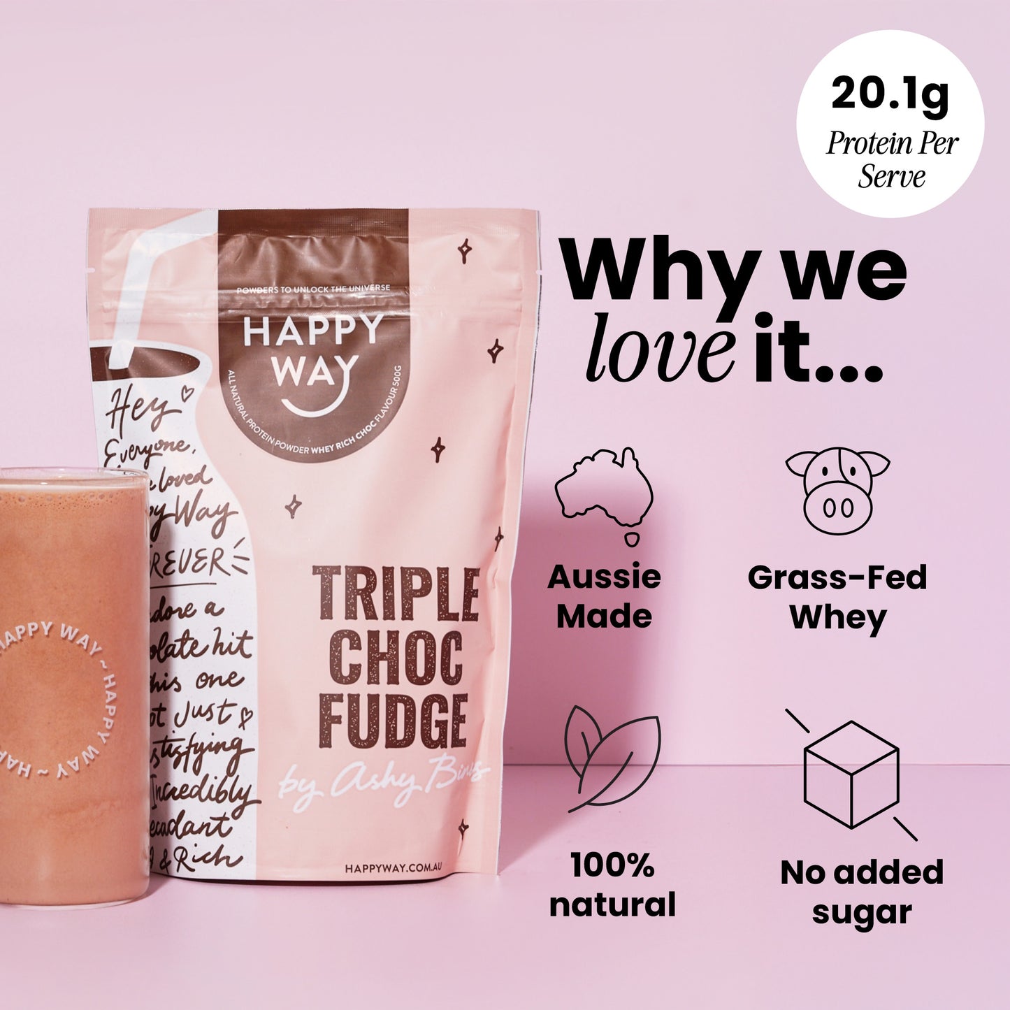 Ashy Bines Triple Choc Fudge Whey Protein Powder 500g