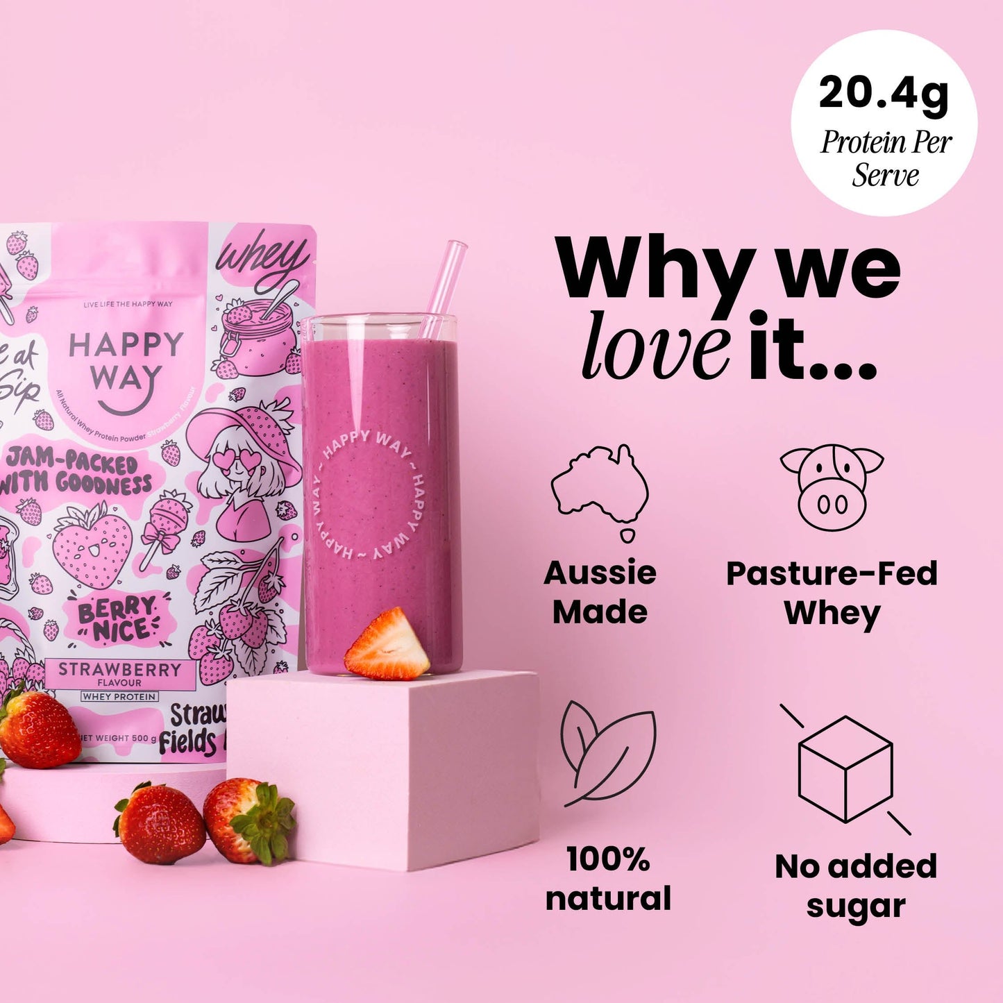 Strawberry Whey Protein Powder 500g