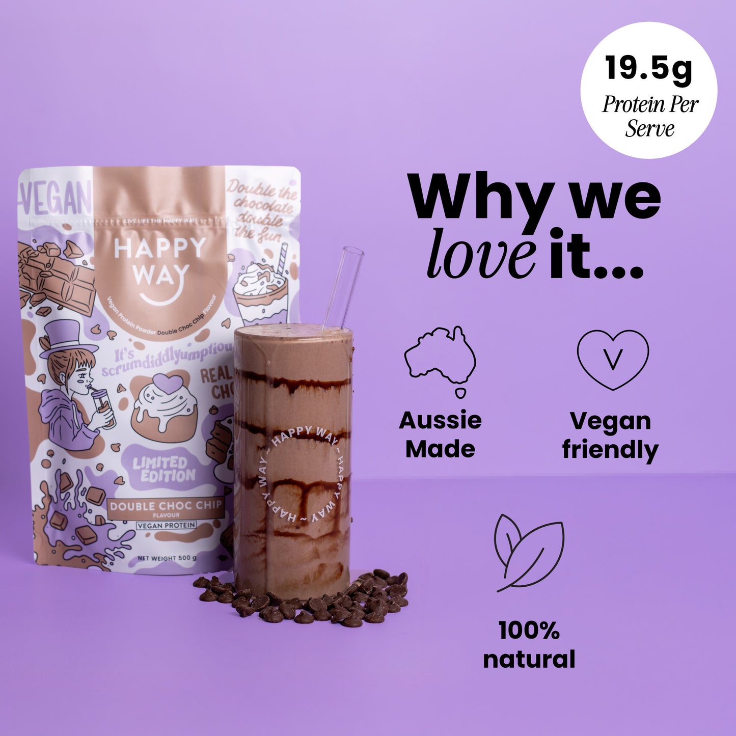 Double Choc Chip Vegan Protein Powder 500g
